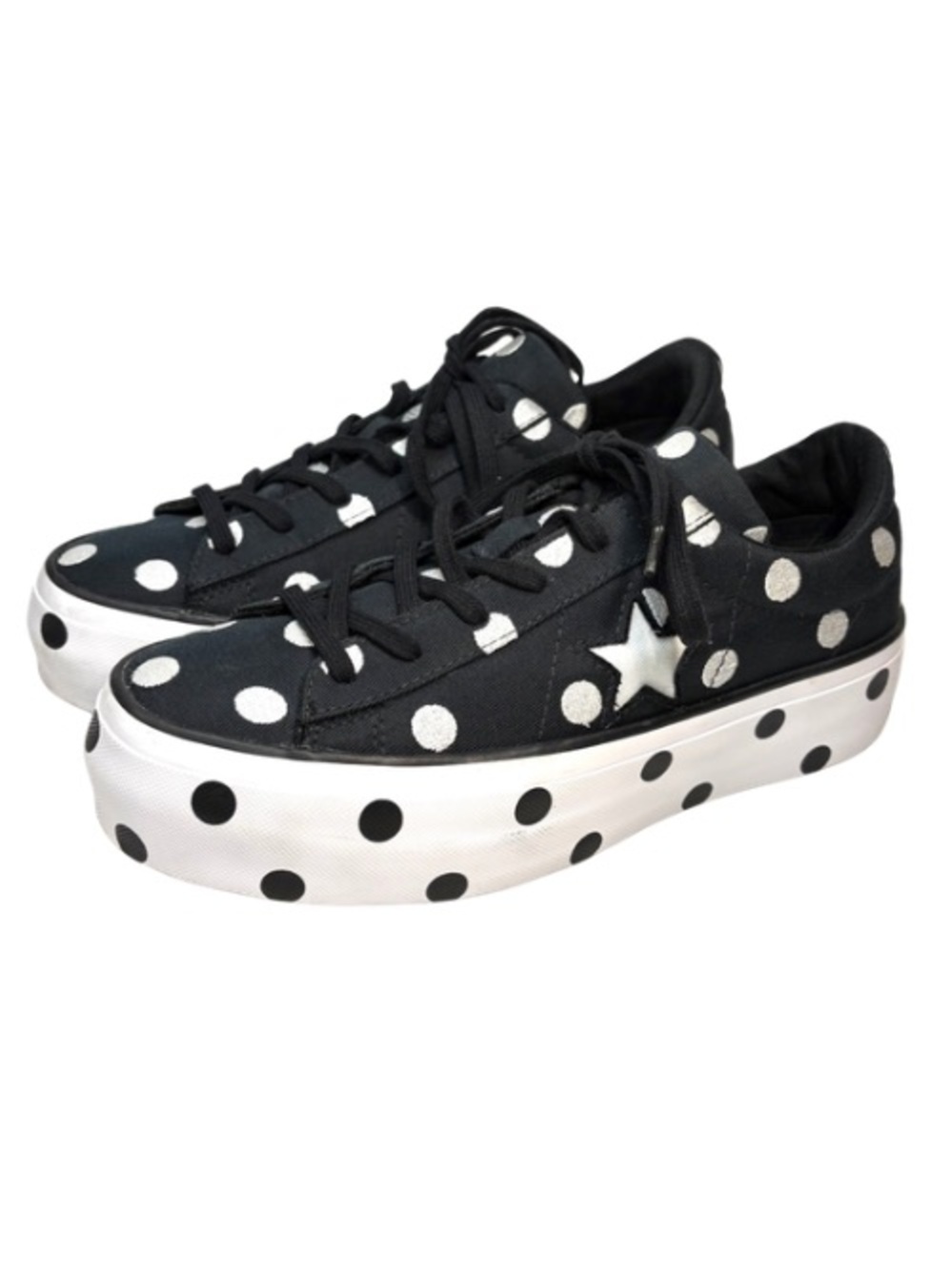 Converse Black and White Polka Dot Platform Sneakers | 8